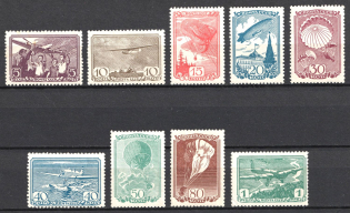 1938 The Air Sport in the USSR, Soviet Union, USSR, Russia (Zv. 541 - 549, Full Set, CV $150)