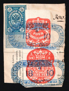 1887 60k Revenue, used on piece in combination with U.K Revenues, Russia Empire Revenue