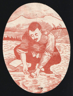 1915 WWI Charity Label, Tiflis, Georgia, Soldier near the River, Russia Empire Cinderella