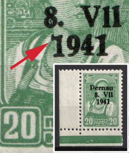 1941 20k Parnu (Pernau), German Occupation of Estonia, Germany (Mi. 8 II PF V, '7' instead '1' in '1941', Corner Margin, Green Control Strip, CV $180, MNH)