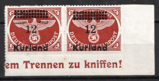 1945 12pf Kurland, German Occupation, Germany, Pair (Mi. 4 B y, Corner Margin, Sheet Inscription, CV $50, MNH)