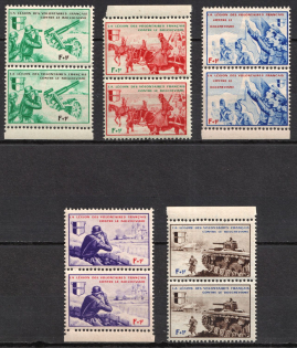 1942 French Legion, Germany, Pairs (Mi. VI - X, Full Set, Margins, CV $80, MNH)