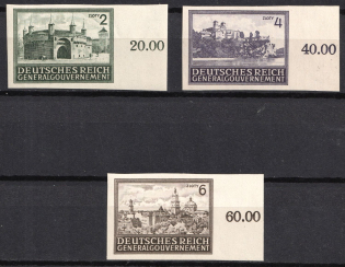 1943 General Government, Germany (Mi. 113 U - 115 U, Imperforate, Margins, Plate Numbers, CV $40)