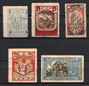 1923 Help to Invalids, selection of 5 labels, Russia Civil War Cinderella