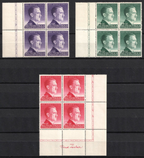 1943 General Government, Germany, Blocks of Four (Mi. 101 - 103, Full Set, Margins)