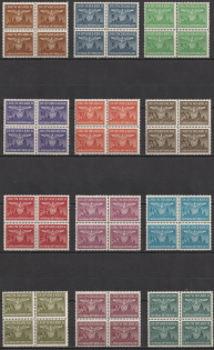 1943 General Government, Germany, Official Stamps, Blocks of Four (Mi. 25 - 36, Full Set, CV $20)