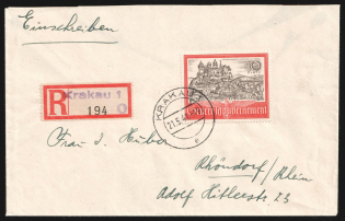 1941 (21 May) General Government, Germany, Registered Cover from Krakow to Rhondorf franked with 10zl (Mi. 65, CV $840)