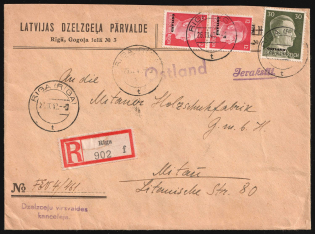 1942 (26 Oct) Ostland, German Occupation, Germany, Registered Cover from Riga to Mitau (Jelgava) franked with 30pf and pair of 12pf