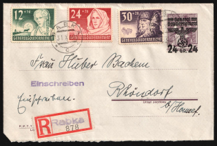 1940 (31 Oct) General Government, Germany, Registered Cover from Rabka to Rhondorf franked with Mi. 22 and full set of Mi. 56 - 58 (CV $130)
