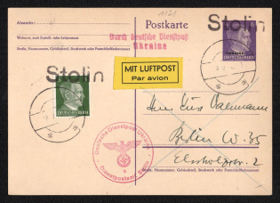 1942 (8 May) Stolin Provisional Line Postmark, Official Mail (Dienstpost) Airmail Postcard, German Occupation of Ukraine