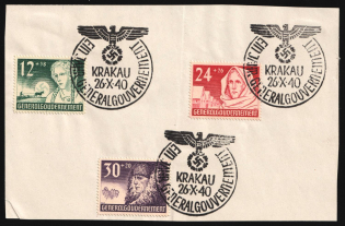 1940 General Government on piece, Germany (Mi. 56 - 58, Full Set, First Day Cancellation)