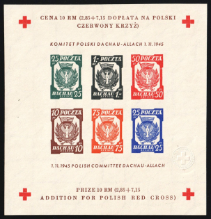 1945 Dachau - Allach, Poland, DP Camp, Displaced Persons Camp, Souvenir Sheet (Wilhelm Bl. 5 b y B, CV $60)
