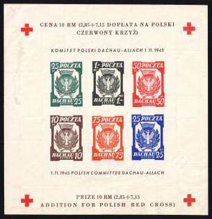1945 Dachau - Allach, Poland, DP Camp, Displaced Persons Camp, Souvenir Sheet (Wilhelm Bl. 5 b z B, CV $60)