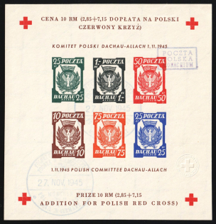 1945 Dachau - Allach, Poland, DP Camp, Displaced Persons Camp, Souvenir Sheet (Wilhelm Bl. 5 b z B, Used, CV $60)