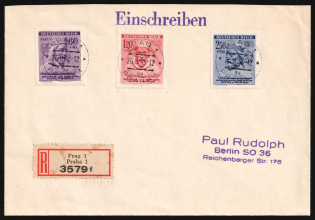 1943 (26 Feb) Bohemia and Moravia, Germany, Registered Cover from Prague to Berlin franked with full set of Mi. 114 - 116 (CV $30)