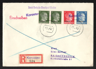 1942 (11 Oct) Korosten Provisional Line Postmark, Official Mail (Dienstpost) Registered Cover, German Occupation of Ukraine