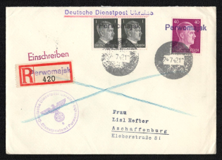 1942 (24 Jul) Perwomajsk Provisional Line Postmark, Official Mail (Dienstpost) Registered Cover, German Occupation of Ukraine
