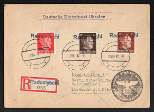 1942 (18 Aug) Radomyschl Provisional Line Postmark, Official Mail (Dienstpost) Registered Cover, German Occupation of Ukraine