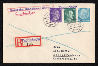 1942 (21 May) Tschudnow Provisional Line Postmark, Official Mail (Dienstpost) Registered Cover, German Occupation of Ukraine