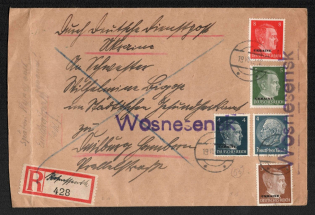 1942 (19 Jul) Wosnesensk Provisional Line Postmark and Rare Manuscript Registered Label, Registered Cover, German Occupation of Ukraine