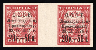 1924 20k+50k on 1000r To Help the Population of Leningrad Affected by the Flood, Soviet Union, USSR, Russia (Gutter Pair, Zag. 67PP Gp, Zv. 69 var, CV $130, MNH)