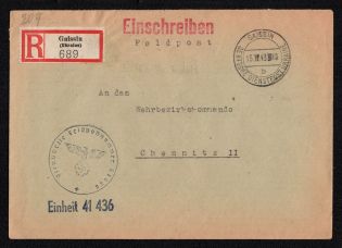 1943 (15 Dec) Haisyn Postmark, Military Mail, Field Post Feldpost, Official Mail (Dienstpost) Registered Cover, German Occupation of Ukraine