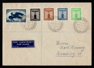 Netherlands, German Official Mail Service, Groningen- 1942 Dutch and German Nazi Party Stamps - May 16, 1942