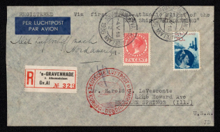 1936 (4 May) Netherland, Hindenburg airship airmail registered cover from s-Gravenhage to Western Springs (United States), First Flight to North America 'Frankfurt - Lakehurst' (Sieger 406)