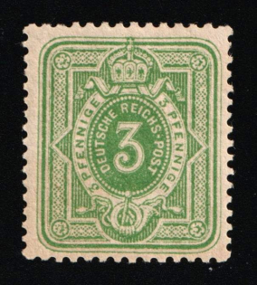 1875-79 3pf German Empire, Germany (Mi. 31a, Yellow-Green, CV $100)
