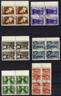 1947 Moscow Subway, Soviet Union, USSR, Russia, Blocks of Four (Full Set, Margins, CTO, Canceled to Order)