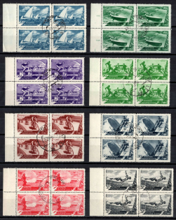 1949 Sport in the USSR, Soviet Union, USSR, Russia, Blocks of Four (Full Set, Margins, CTO, Canceled to Order)