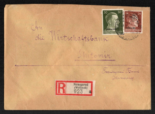 1942 Novohrad (Volynskyi) Postmark, Official Mail (Dienstpost) Registered Cover, German Occupation of Ukraine