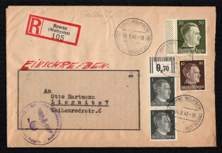 1942 (4 Aug) Rivne Postmark, Official Mail (Dienstpost) Registered Cover, German Occupation of Ukraine