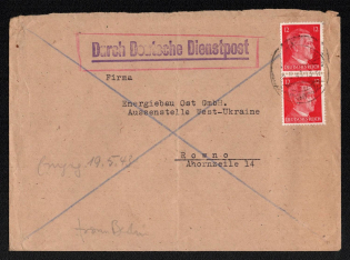1943 (May) Rivne Postmark, Official Mail (Dienstpost) Regular Cover, German Occupation of Ukraine