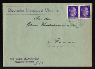 1942 Volodymyr-Volynskyi Postmark, Official Mail (Dienstpost) Regular Cover, German Occupation of Ukraine