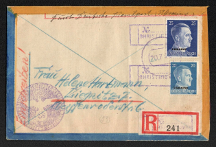 1942 (20 Jul) Khrystynivka Provisional Line Postmark, Official Mail (Dienstpost) Registered Cover, German Occupation of Ukraine (Signed)
