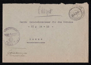 1942 (22 Apr) Bila Tserkva Postmark, Military Mail, Field Post Feldpost, Official Mail (Dienstpost) Regular Cover, German Occupation of Ukraine