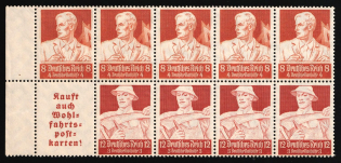1934 Third Reich, Germany, Se-tenant, Zusammendrucke, Block (Mi. H-Bl. 102 A, CV $220, MNH)