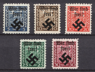 1939 Moravia-Ostrava, Bohemia and Moravia, Germany Local Issue (Mi. 1 - 5, Full Set, Signed, CV $100)