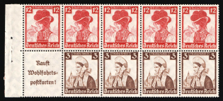 1935 Third Reich, Germany, Se-tenant, Zusammendrucke, Block (Mi. H-Bl. 104 B, CV $110, MNH)