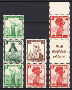1935 Third Reich, Germany, Se-tenants, Zusammendrucke (Mi. S 232, S 237, S 242, CV $80, MNH)
