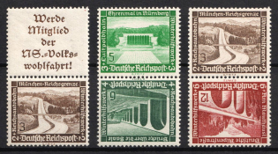 1936 Third Reich, Germany, Tete-beches, Se-tenants, Zusammendrucke (Mi. S 243, SK 29, SK 30, CV $40, MNH)