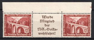 1936 Third Reich, Germany, Se-tenant, Zusammendrucke (Mi. W 114, Margin, CV $40, MNH)