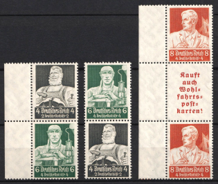 1934 Third Reich, Germany, Se-tenants, Zusammendrucke, Block (Mi. S 219, S 221, S 224, Margins, CV $90)