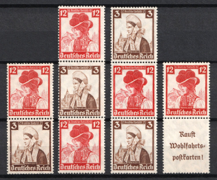 1935 Third Reich, Germany, Se-tenants, Zusammendrucke (Mi. S 235, S 236, S 238, S 241, CV $30)
