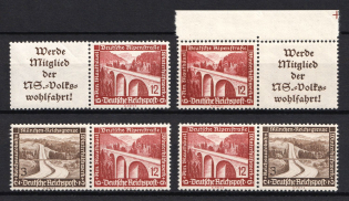 1936 Third Reich, Germany, Se-tenants, Zusammendrucke (Mi. W 111, W 113, W 115, W 117, CV $30)