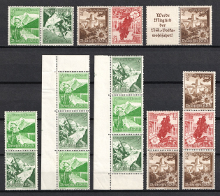 1938 Third Reich, Germany, Tete-beches, Se-tenants, Zusammendrucke (Mi. K 33 - K 34, S 245 - S 246, S 248 - S249, S 252, W 135, Corner Margins, CV $40)