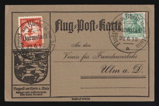 1912 (22 Jun) German Empire, Germany, Airmail Postcard from Darmstadt franked with 5pf, 20pf (Mi. 70 b, II, CV $120)