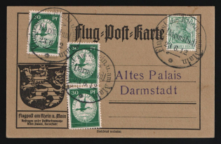 1912 (23 Jun) German Empire, Germany, Airmail Postcard from Darmstadt franked with 5pf, 3 x 30pf (Mi. 70 b, III, CV $480)