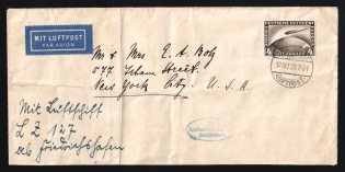 1928 (10 Oct) Weimar Republic, Germany, Airmail Cover from Friedrichshafen to New-York (U.S.A.) franked with 4rm (Mi. 424, CV $140)